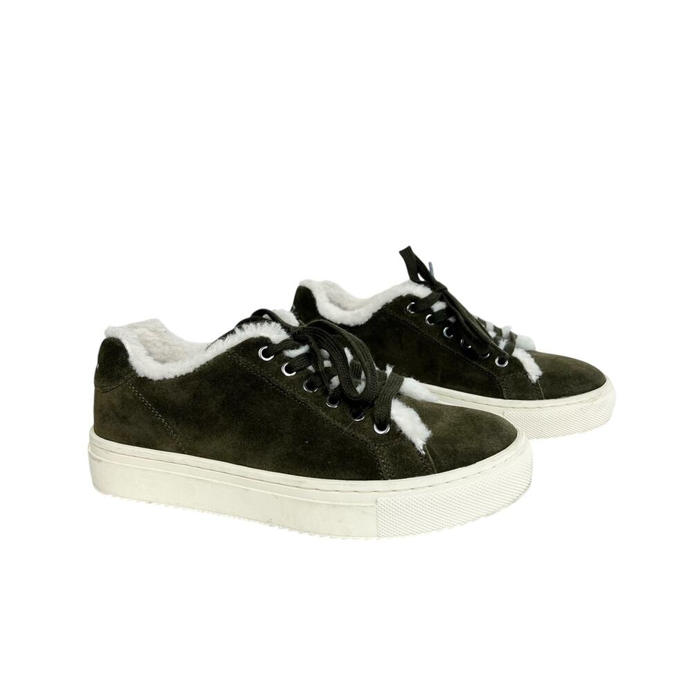 Marc Fisher DaKari Sneakers Olive Green Suede Shearling Lined Size 7.5